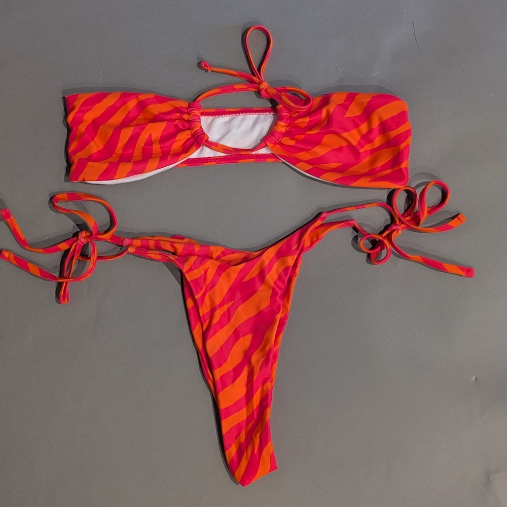 SHEIN Vibrant Pink and Orange Bikini. Versatile Top Can Be Worn Multiple Ways.